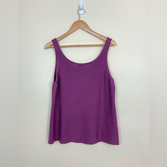 EILEEN FISHER Purple 100% Merino Wool Italian Yarn  Knit Tank Top - Size L - Picture 2 of 9